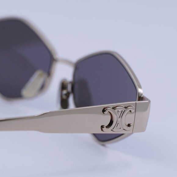 Celine CL40254U 28A Sunglasses Gold Geometric Frame, Smoke Lenses - Picture 3 of 12